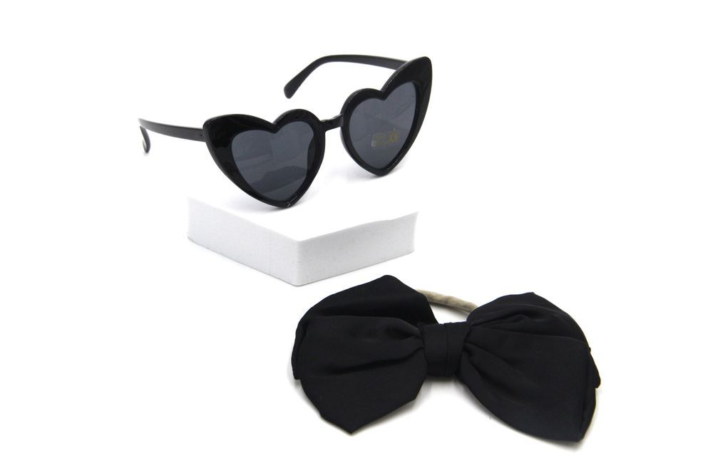 D' Daniela - Glasses and Bow Barrette Ponytail Set - Black