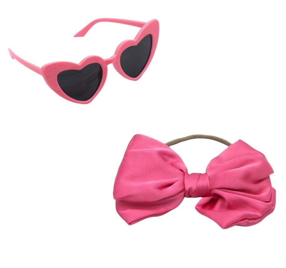 D' Daniela - Athena Glasses & Bow Barrette Ponytail Set - Pink