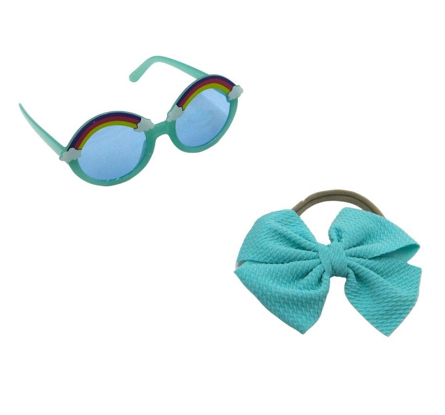 D' Daniela - Anaya Rainbow Glasses & Bow Barrette Ponytail Set - Baby Blue