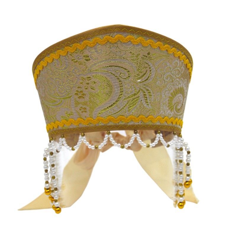 D' Daniela - Women's Traditional Headdress Kokoshnik - Brown With Yellow