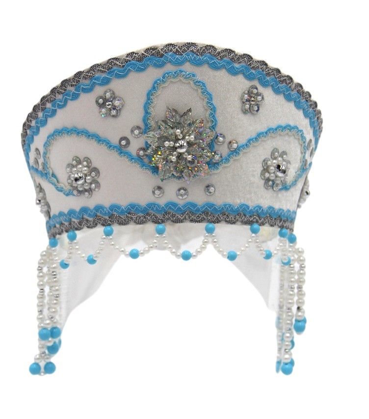 D' Daniela - Women's Traditional Headdress Kokoshnik - White With Blue Braid