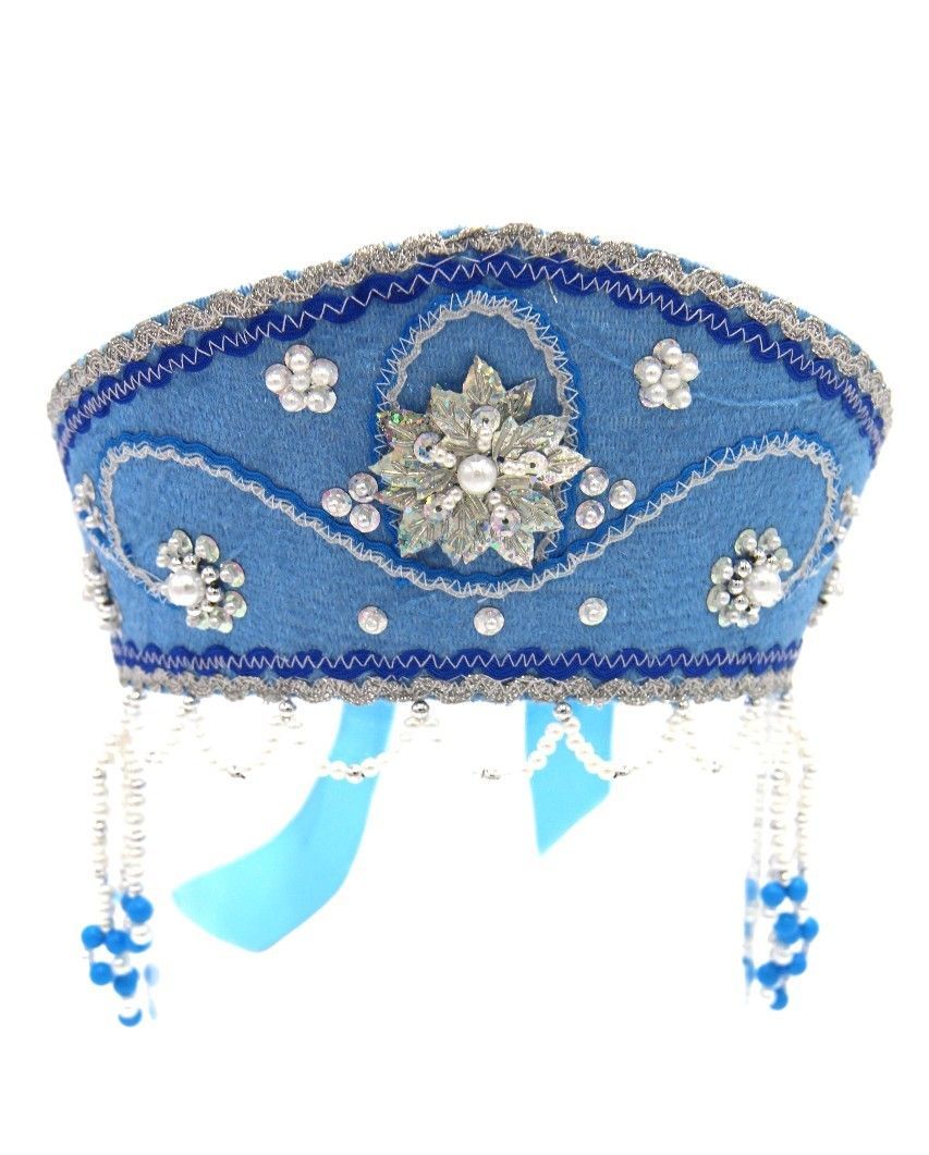 D' Daniela - Women's Traditional Headdress Kokoshnik - Blue With Silver Beads