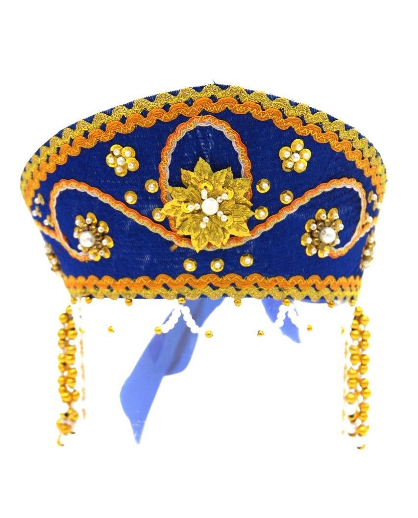 D' Daniela - Women's Traditional Headdress Kokoshnik - Dark Blue With Gold Beads