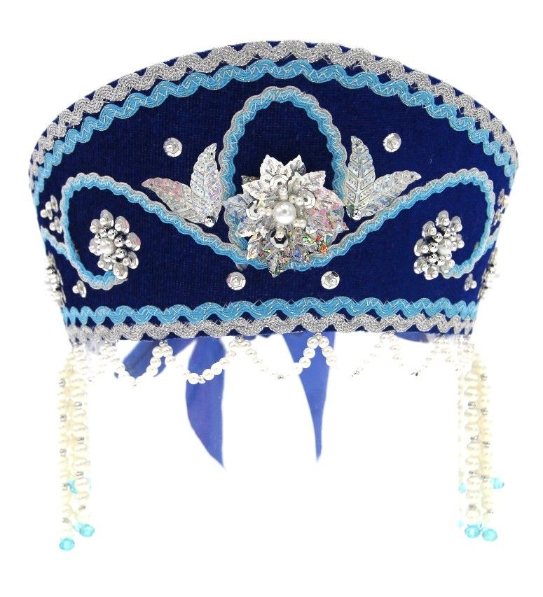 D' Daniela - Women's Traditional Headdress Kokoshnik - Blue With Yellow & Silver Beads