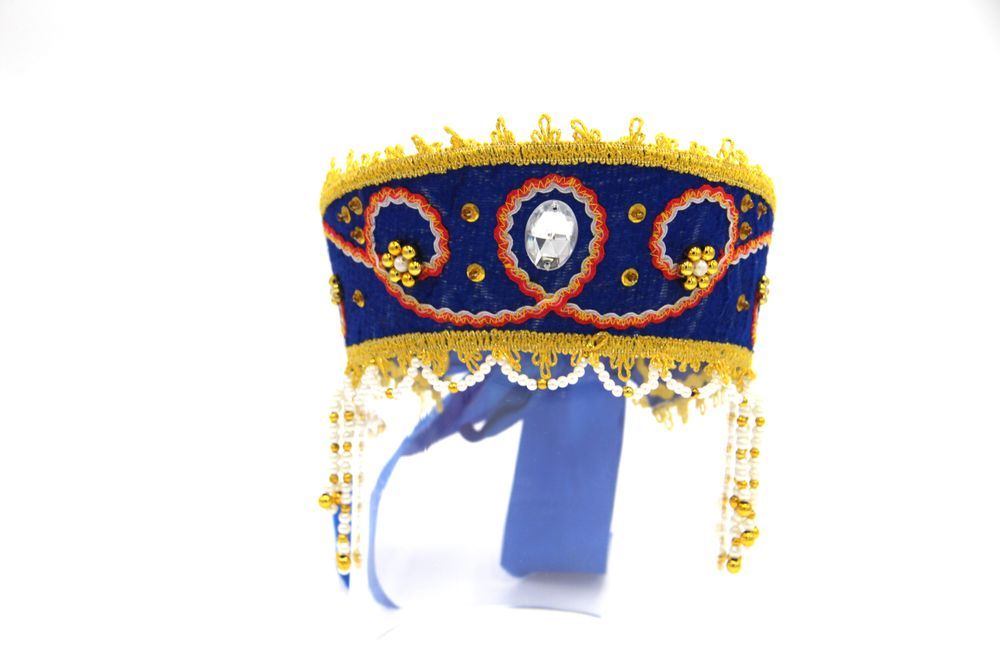 D' Daniela - Women's Traditional Headdress Kokoshnik - Blue W/ Red Braid