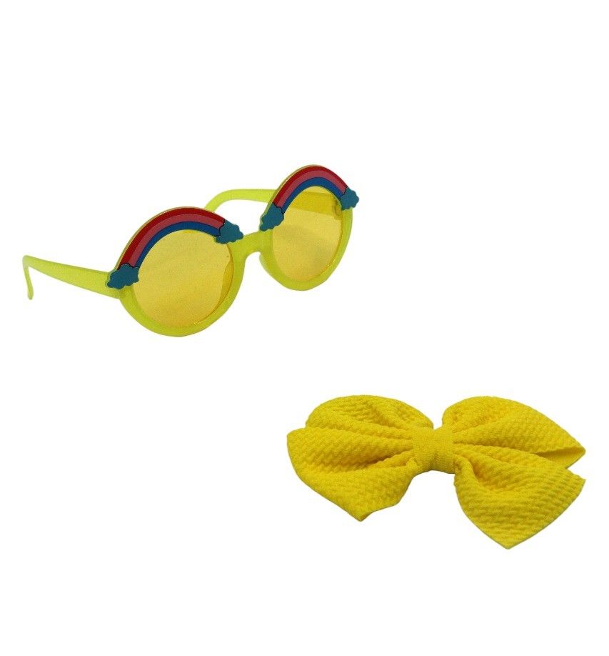 D' Daniela - Anaya Rainbow Glasses & Bow Barrette Ponytail Set - Bright Yellow