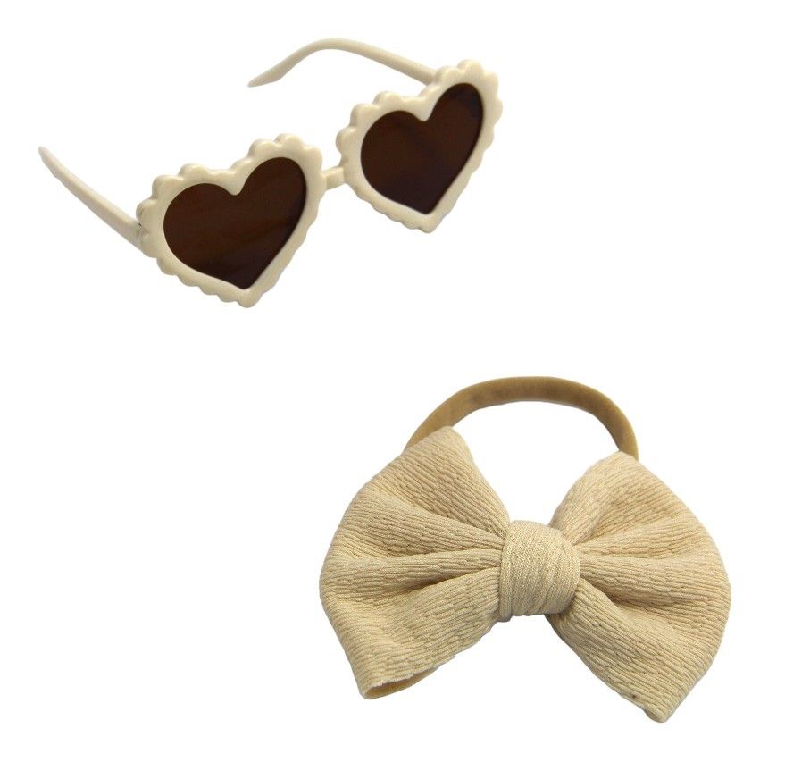 D' Daniela - Aisha Glasses & Bow Barrette Ponytail Set For Babies & Girls - Cream