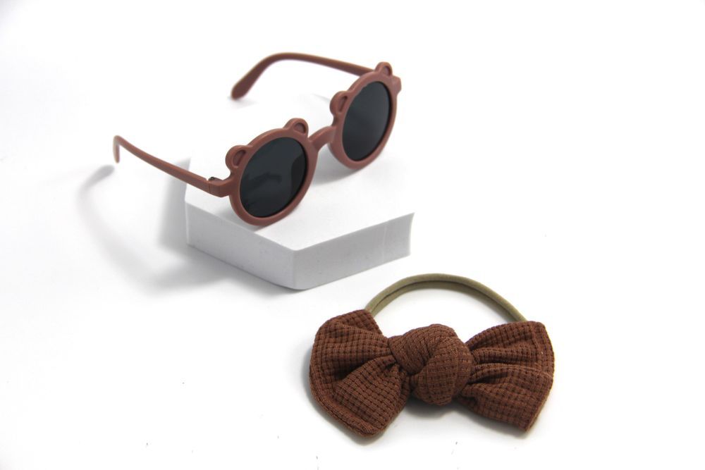 D' Daniela - Glasses and Bow Barrette Ponytail Set - Dark Brown