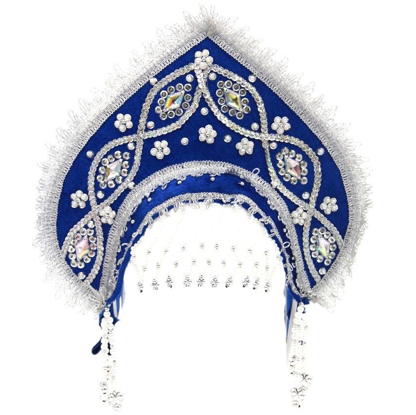 D' Daniela - Women's Traditional Headdress Kokoshnik - Dark Blue & Silver With Stone Beads