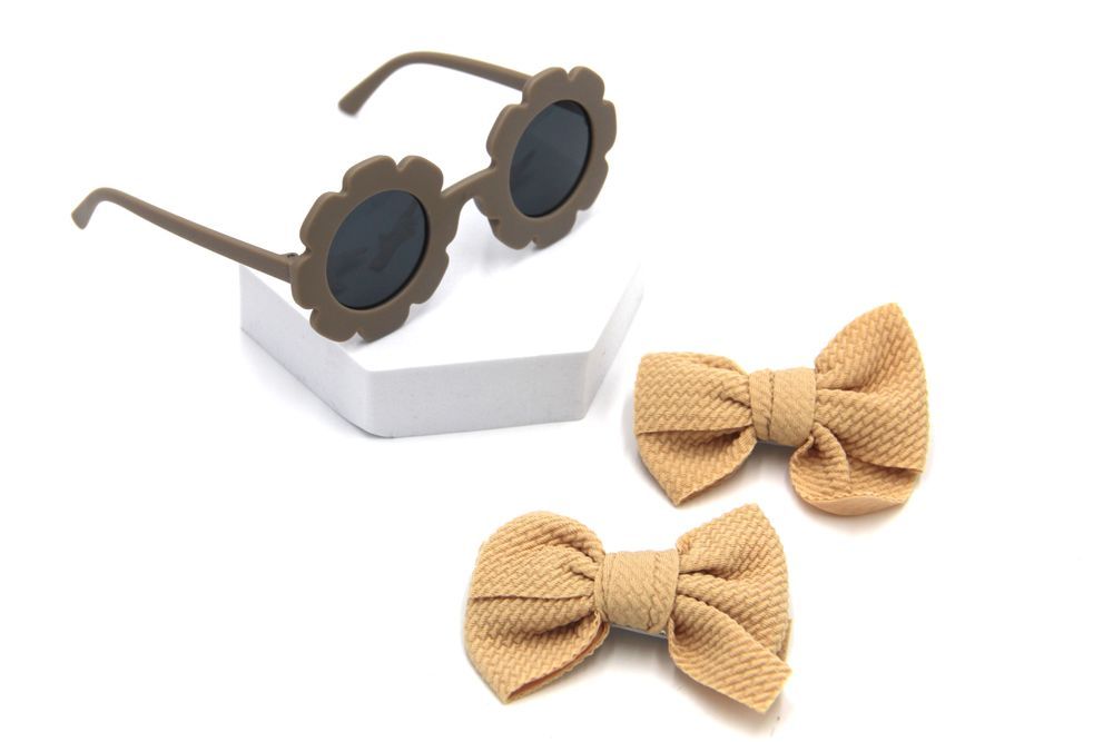 D' Daniela -  Dana Glasses and Bow Barrette Clip Set - Light Brown