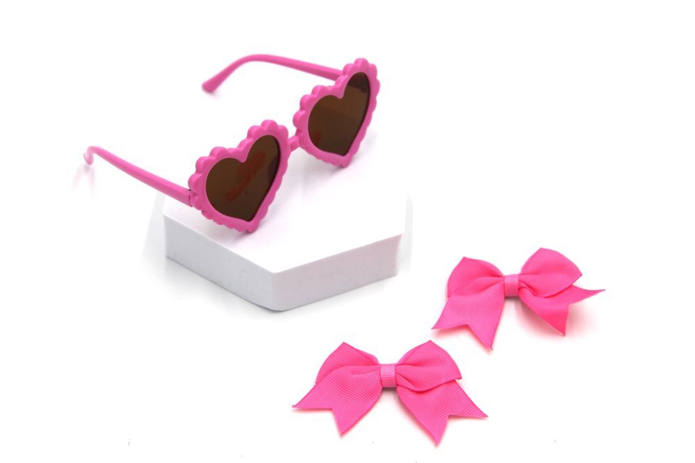 D' Daniela - Glasses and Bow Barrette Clip Set - Hot Pink