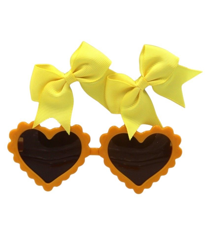 D' Daniela - Yasmin Heart Shaped Glasses And Bow Barrette Clip Set - Yellow - 3 Pcs