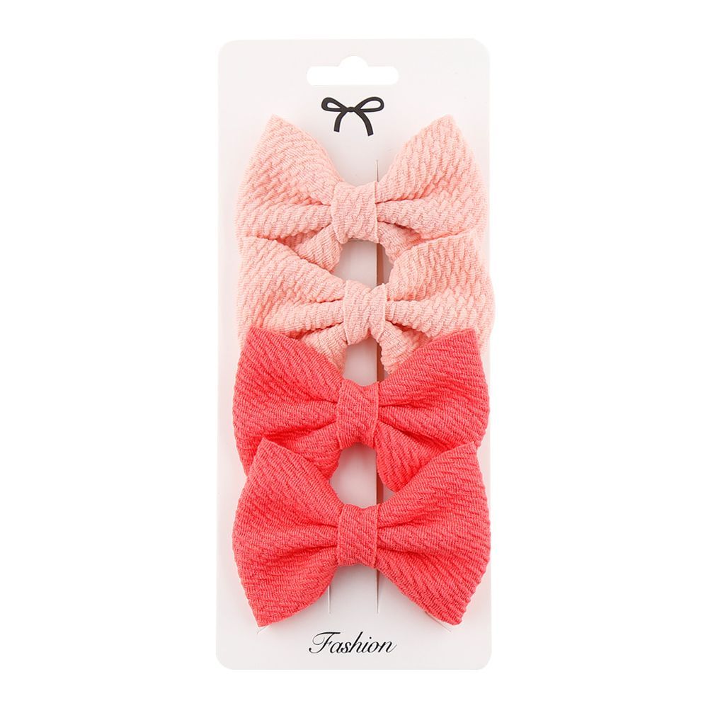 D' Daniela - Nisha Ribbon Bow Clip Set For Babies & Girls - Peach & Pomelo Pink