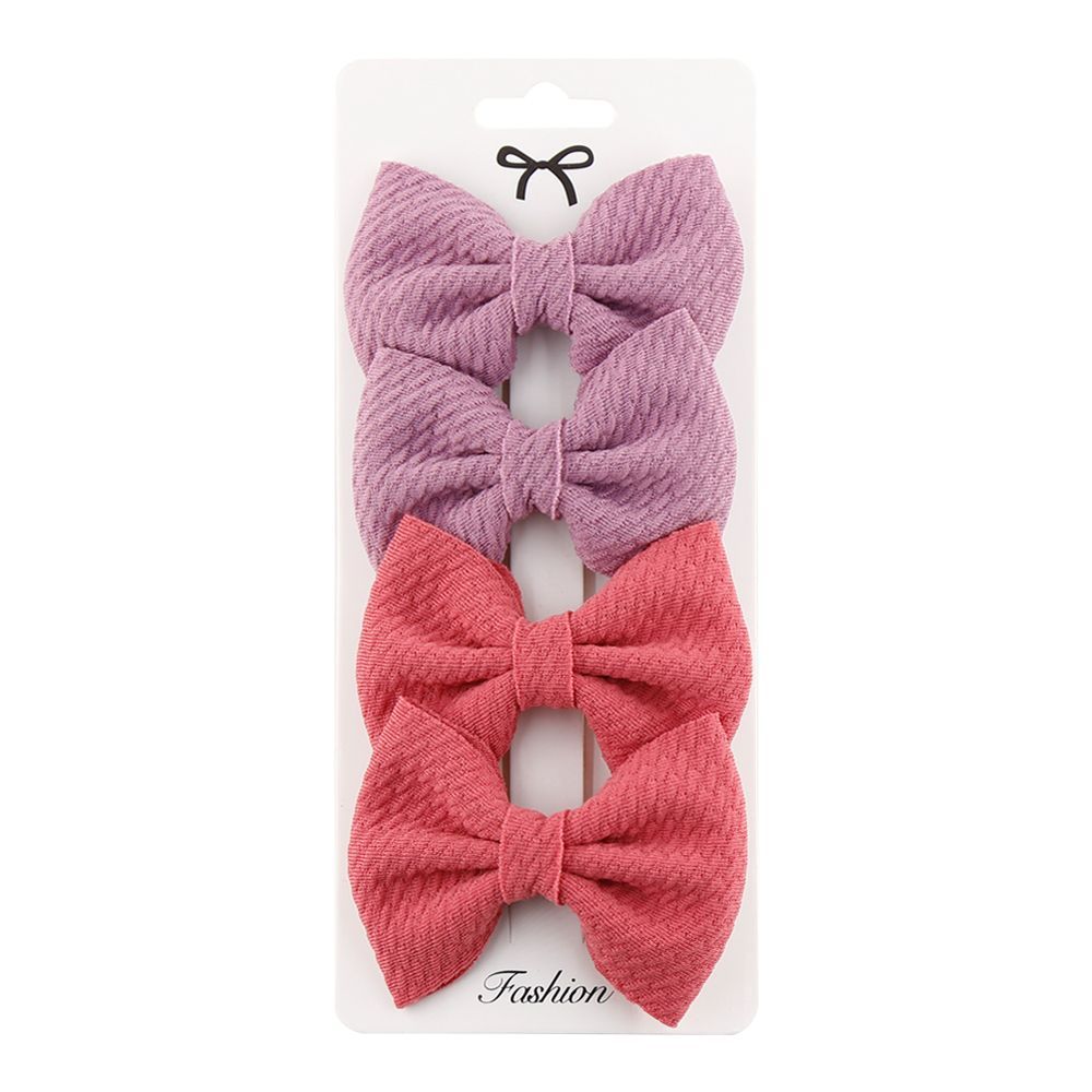 D' Daniela - Nisha Ribbon Bow Clip Set For Babies & Girls - Dark Pink & Lavander