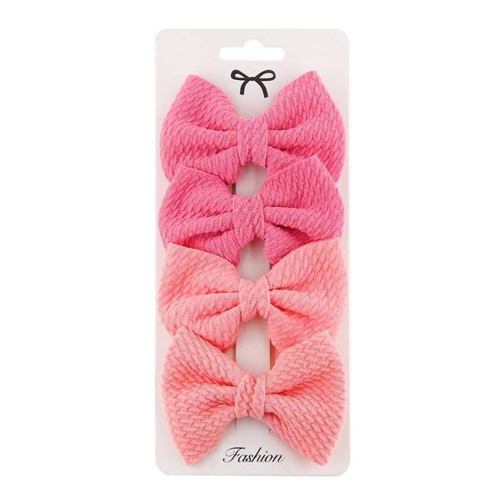 D' Daniela - Nisha Ribbon Bow Clip Set For Babies & Girls - Hot Pink & Pomelo Pink