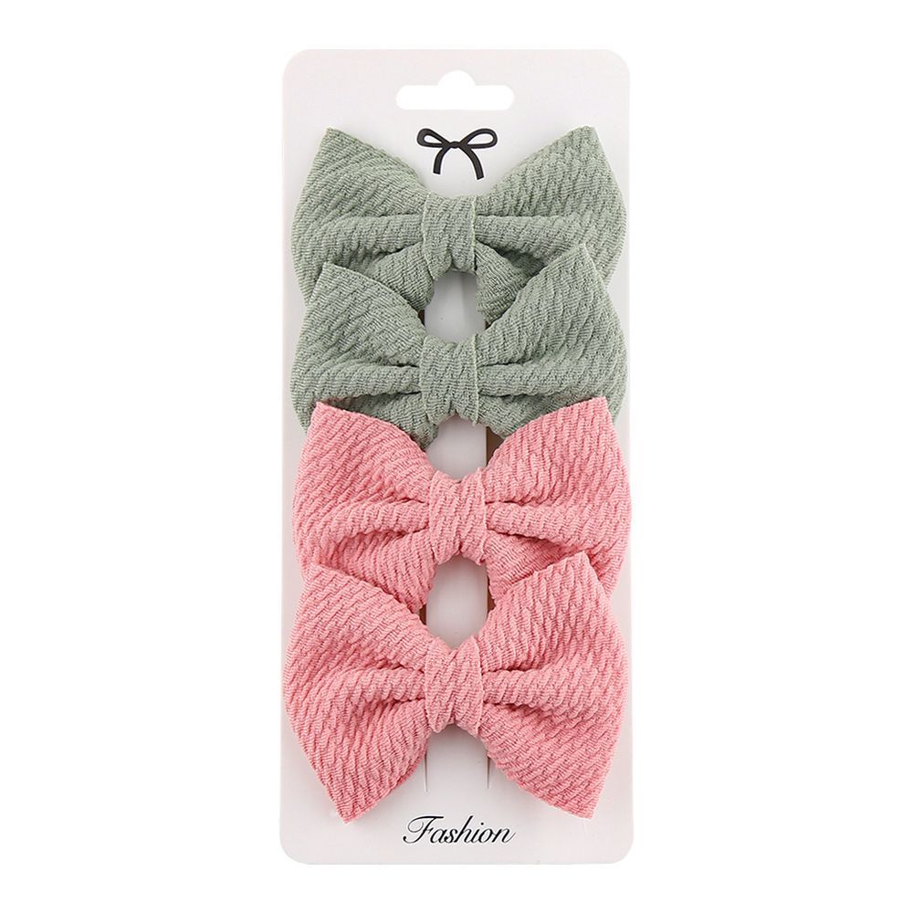 D' Daniela - Nisha Ribbon Bow Clip Set For Babies & Girls - Olive Green & Dark Pink