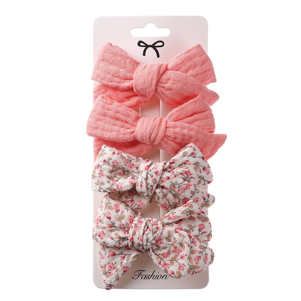 D' Daniela - Adella Ribbon Bow Clip Set For Babies & Girls - Peach & Floral Pink