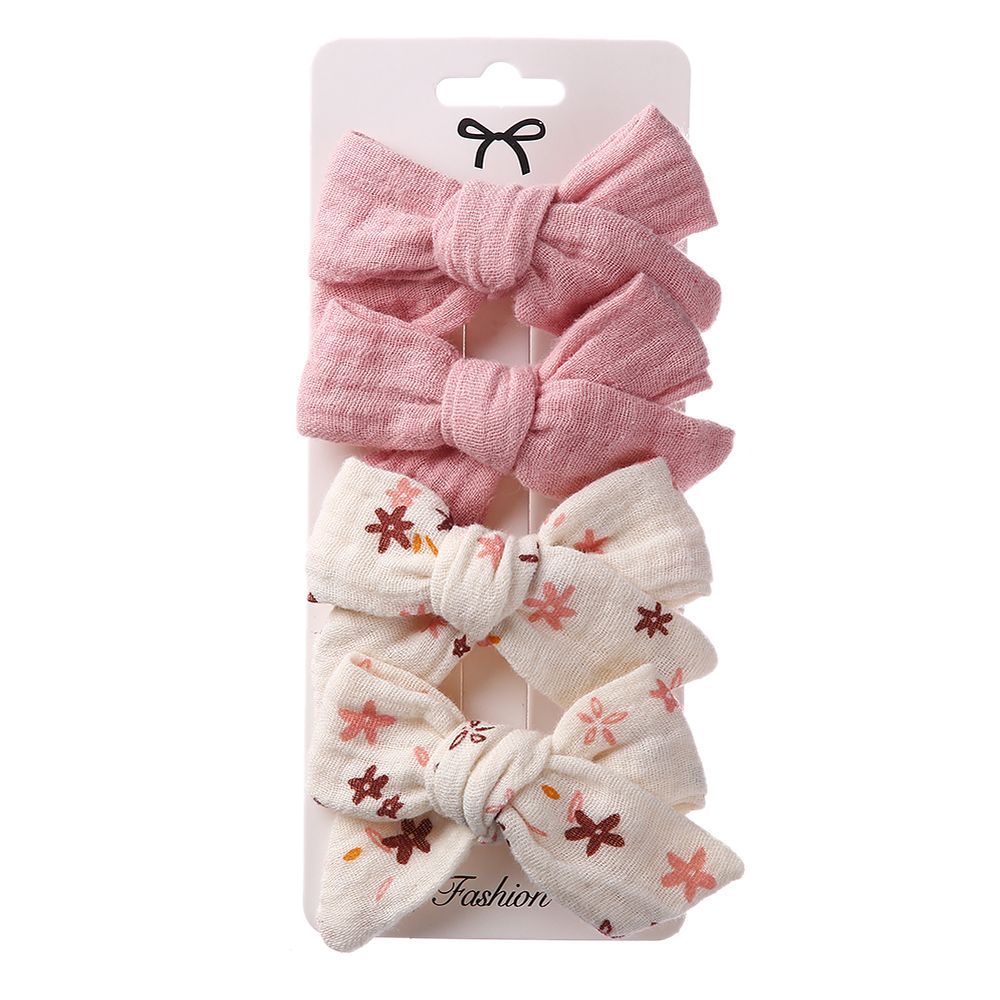 D' Daniela - Adella Ribbon Bow Clip Set For Babies & Girls - Dark Pink & Cream