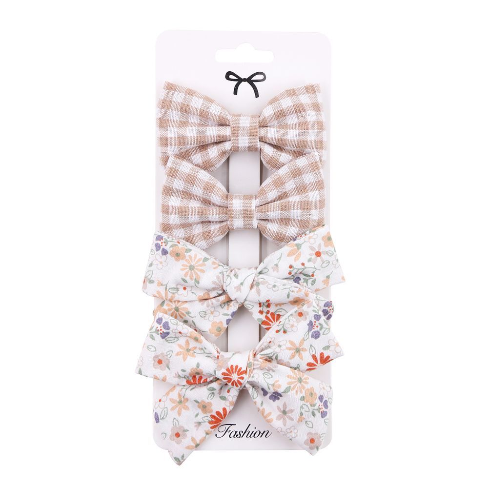 D' Daniela - Rana Ribbon Bow Clip Set For Babies & Girls - Brown & Beige