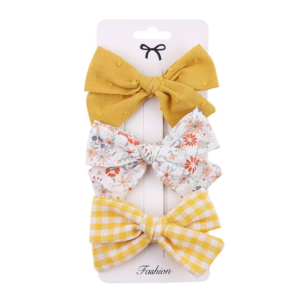 D' Daniela - Rabia Ribbon Bow Clip Set For Babies & Girls - Yellow & Multicolor