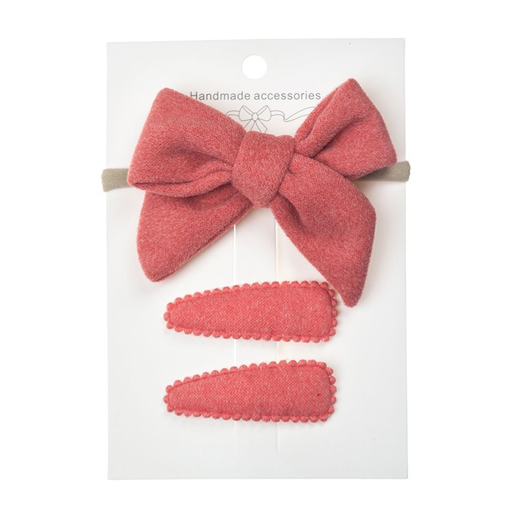 D' Daniela - Sara Ribbon Bow Clip Set W/ Ponytail For Babies & Girls - Pink