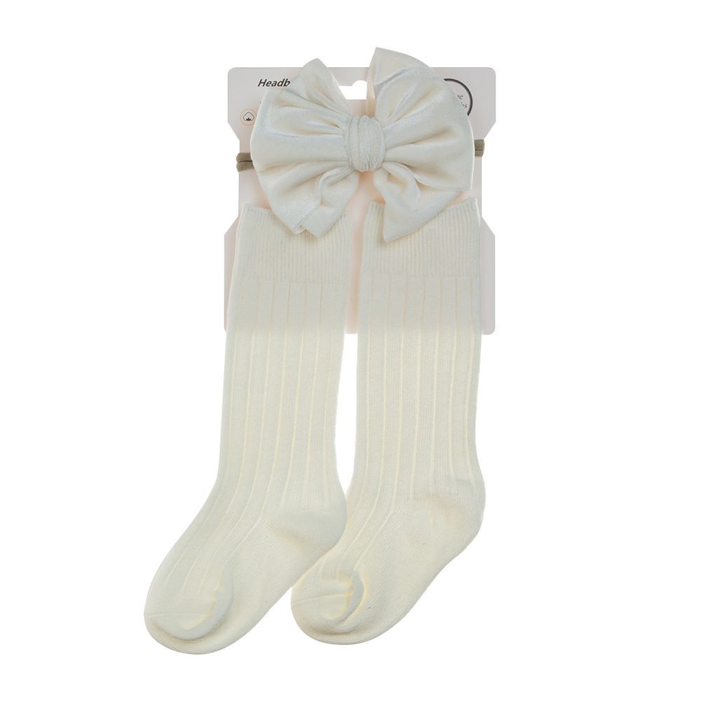 D' Daniela - Mikha Socks & Ribbon Bow Set For Babies & Girls - White