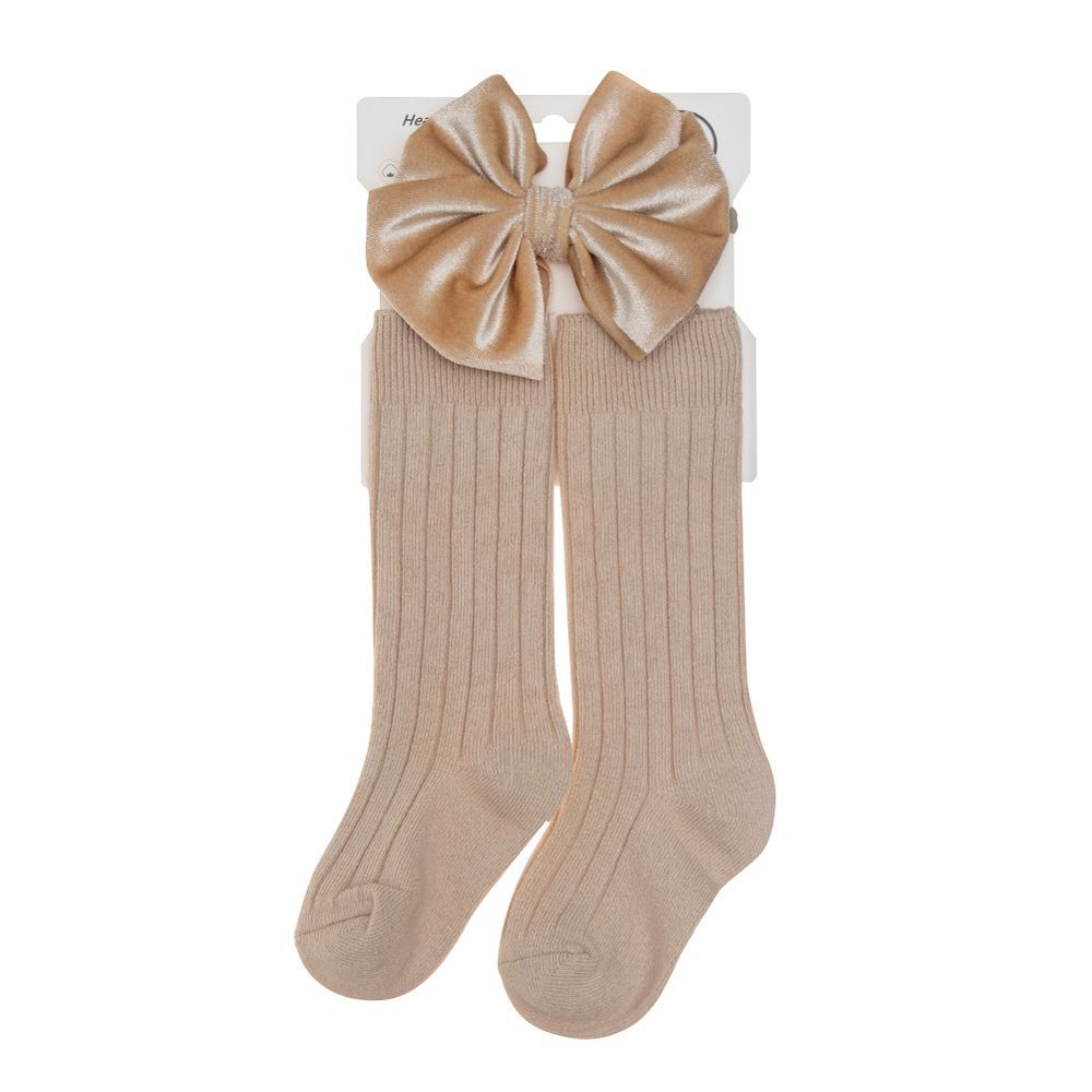 D' Daniela - Mikha Socks & Ribbon Bow Set For Babies & Girls - Beige