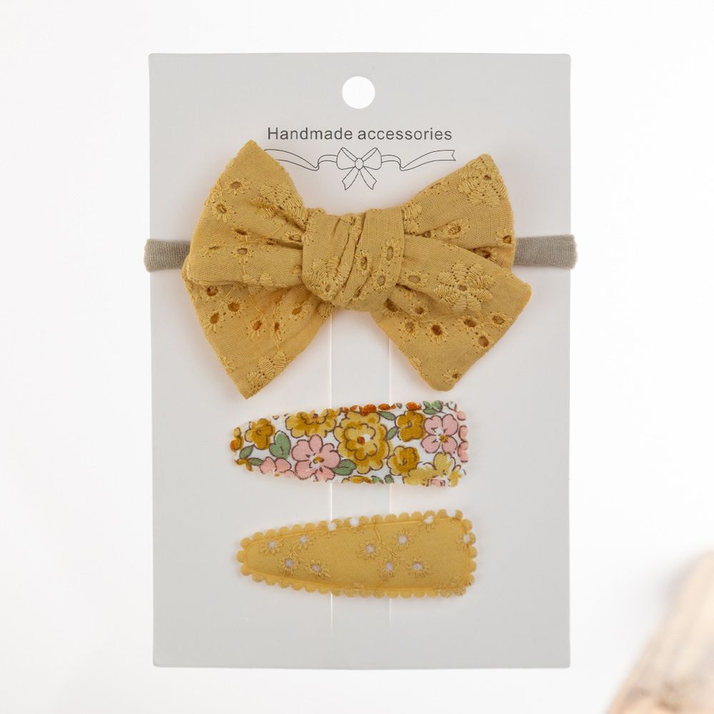 D' Daniela - Jana Ribbon Bow Clip Set W/ Ponytail For Babies & Girls - Yellow