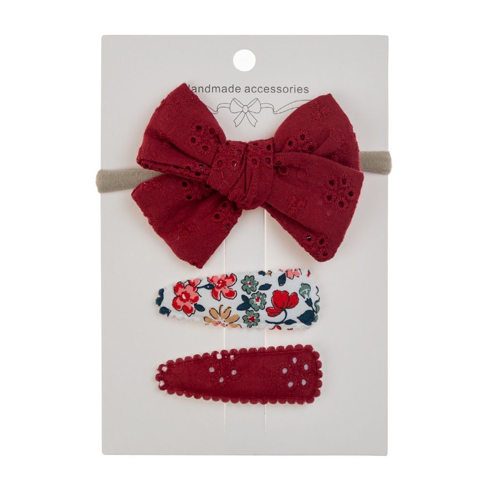 D' Daniela - Jana Ribbon Bow Clip Set W/ Ponytail For Babies & Girls - Hot Pink