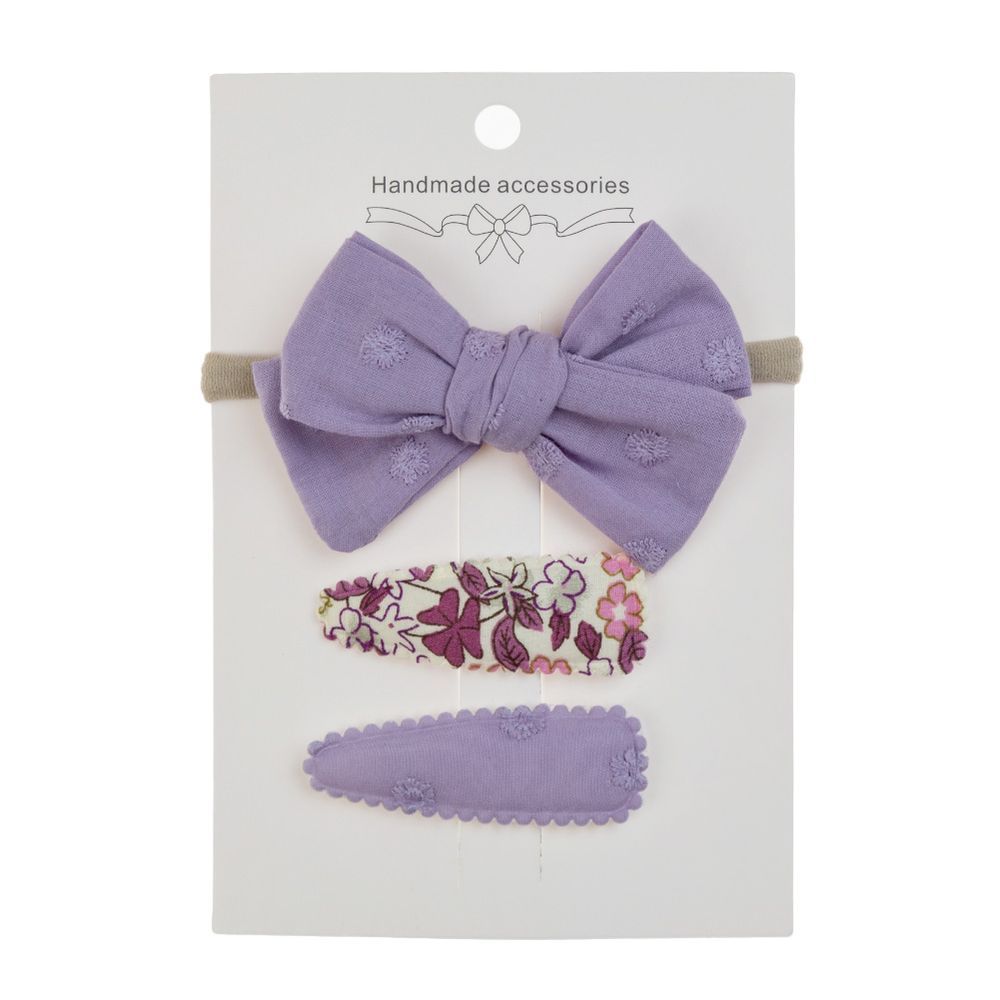 D' Daniela - Aira Ribbon Bow Clip Set W/ Ponytail For Babies & Girls - Purple