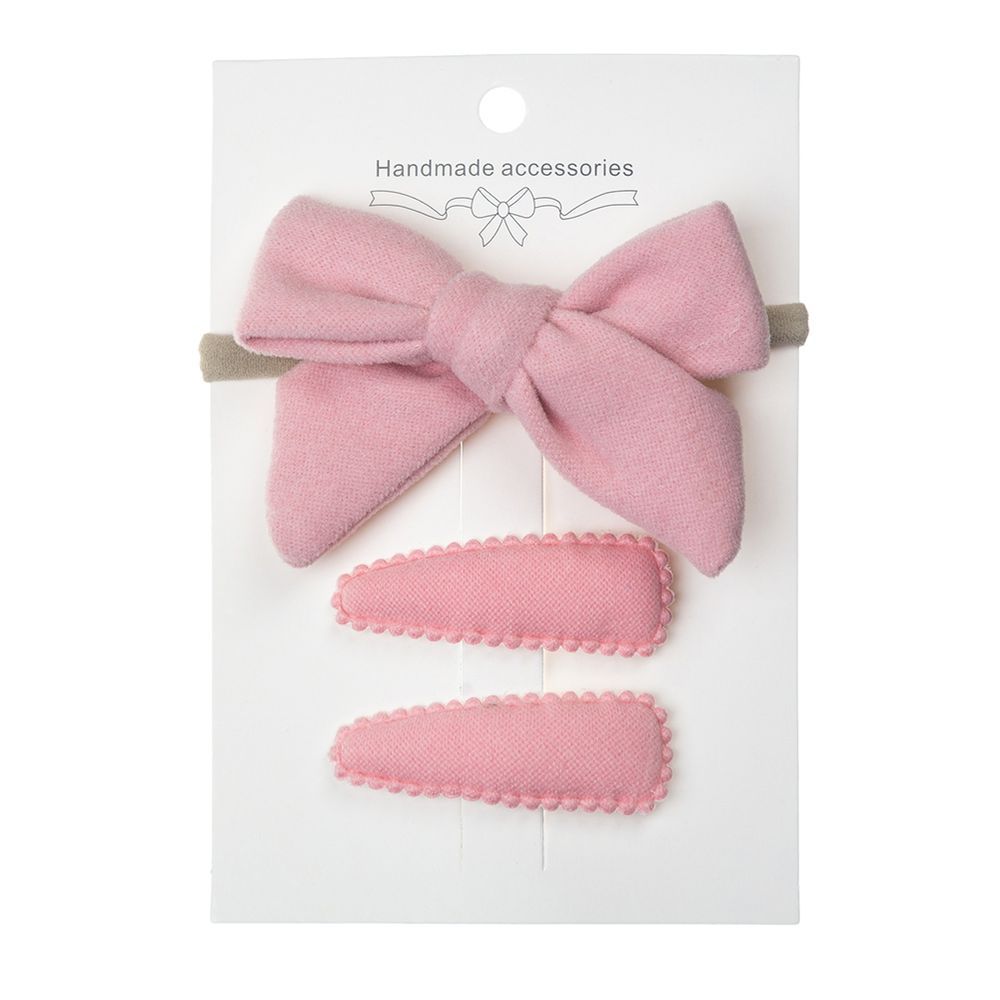 D' Daniela - Sara Ribbon Bow Clip Set W/ Ponytail For Babies & Girls - Baby Pink