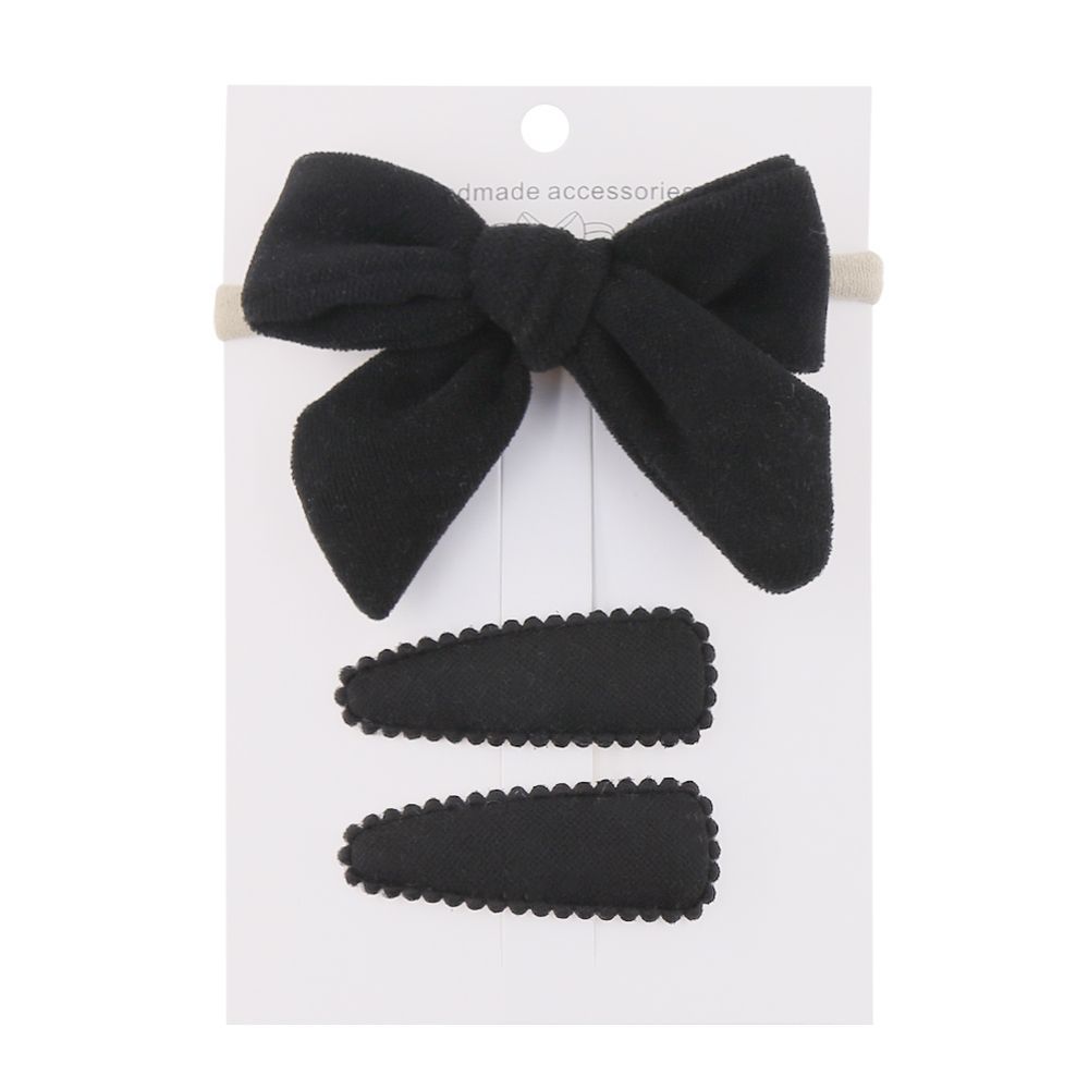 D' Daniela - Sara Ribbon Bow Clip Set W/ Ponytail For Babies & Girls - Black