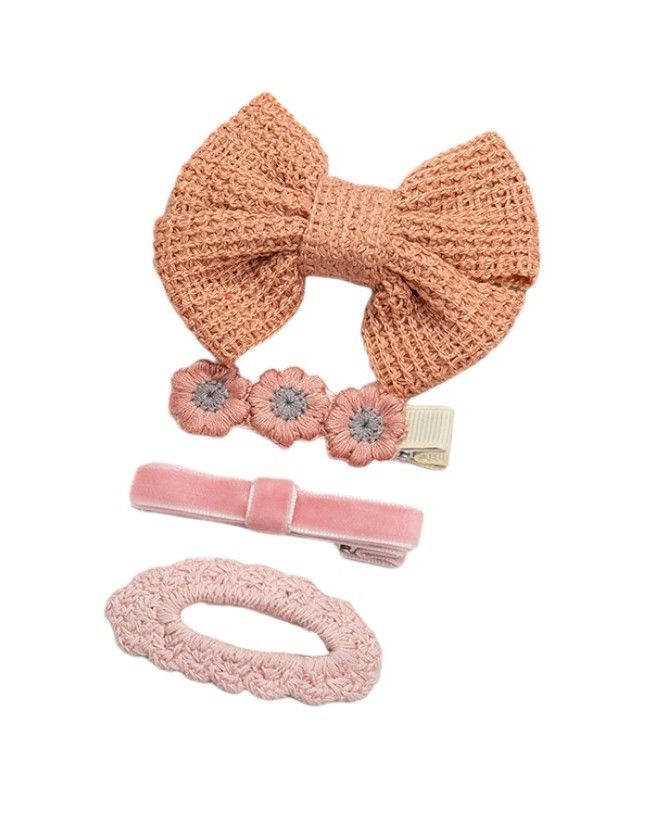 D' Daniela - Eira Ribbon, Bow, Clip And Ponytail Set - Peach - 4 Pcs