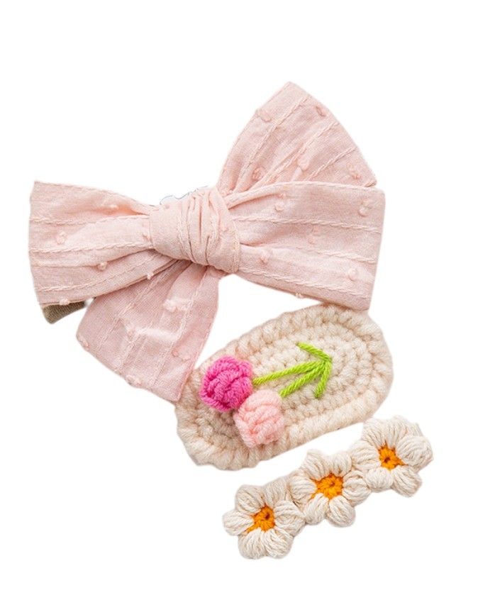 D' Daniela - Angela Ribbon, Bow And Clip Set - Baby Pink - 3 Pcs