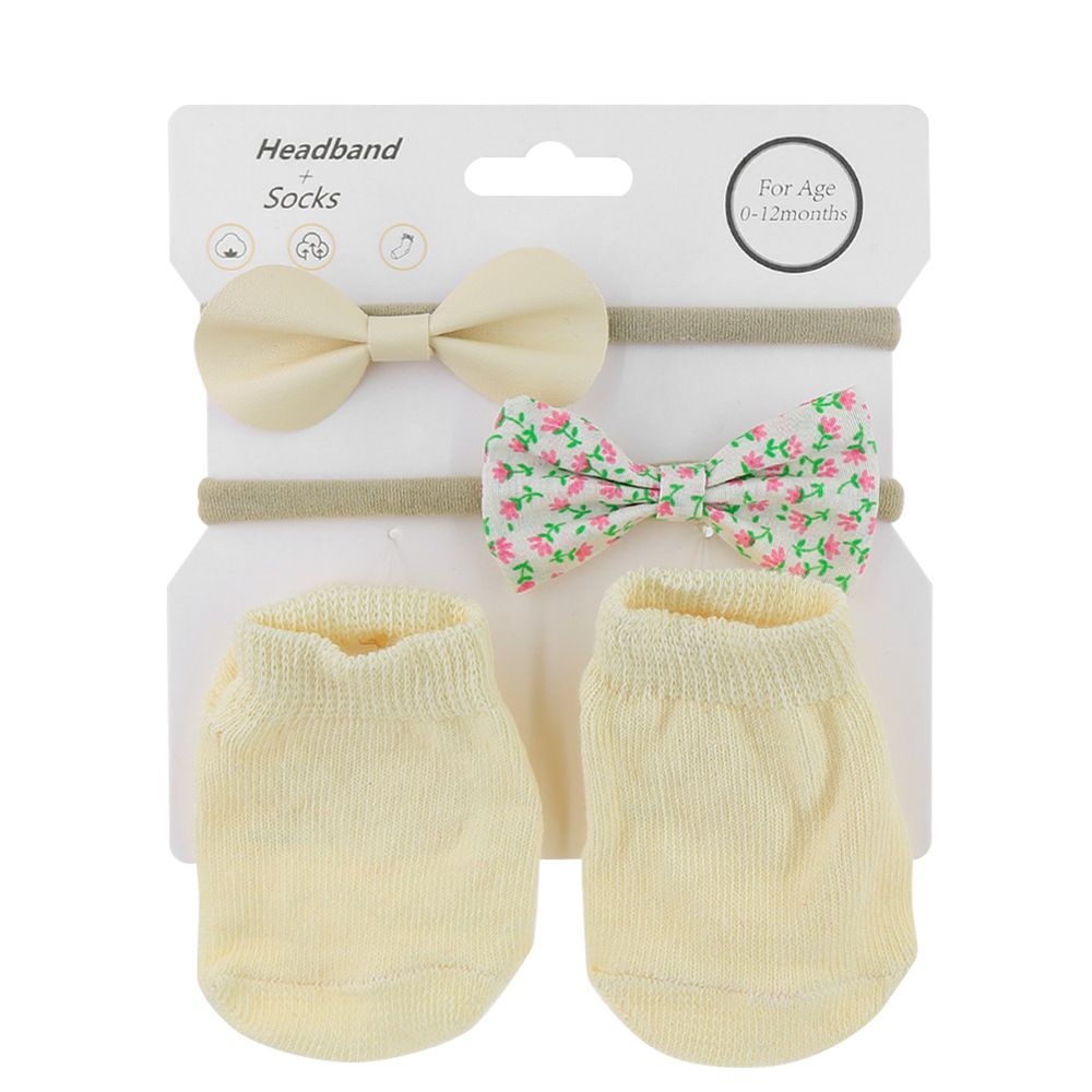 D' Daniela - Savannah Ribbon Bow Headband And Socks Set - Cream