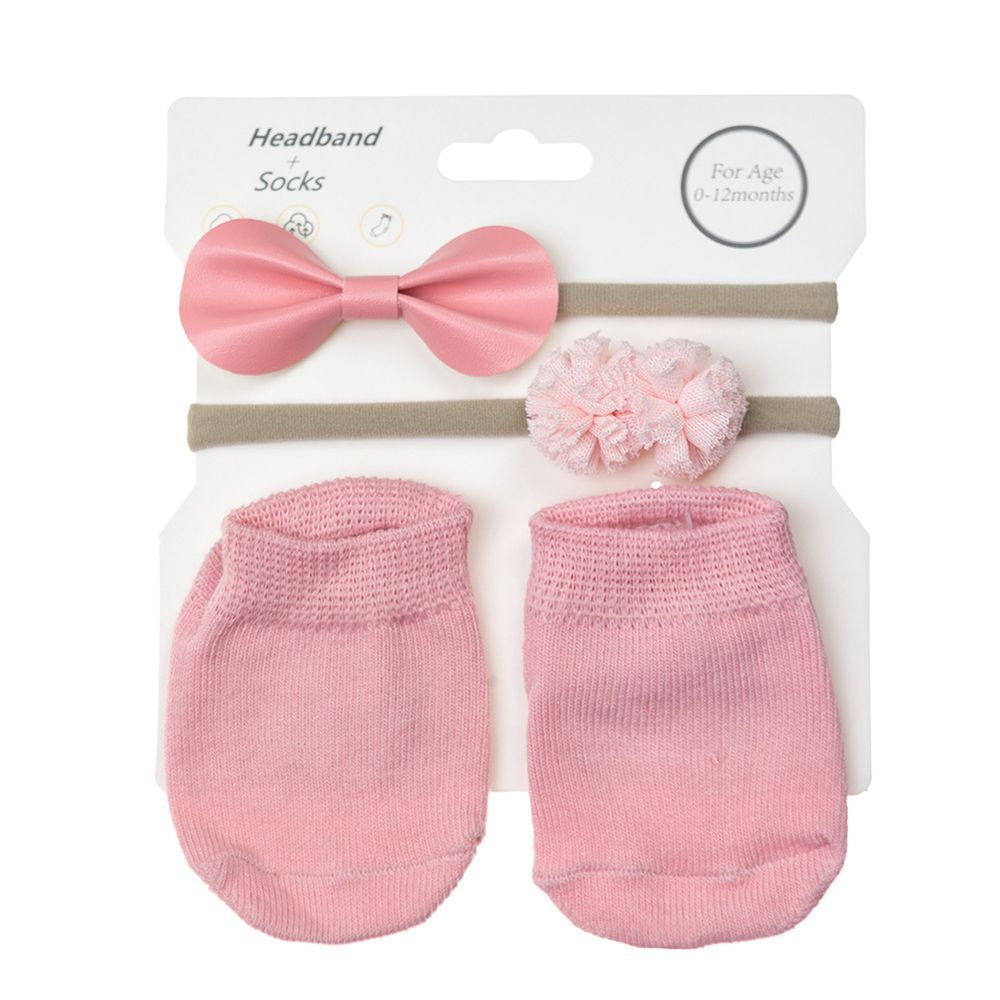 D' Daniela - Savannah Ribbon Bow Headband And Socks Set - Light Pink