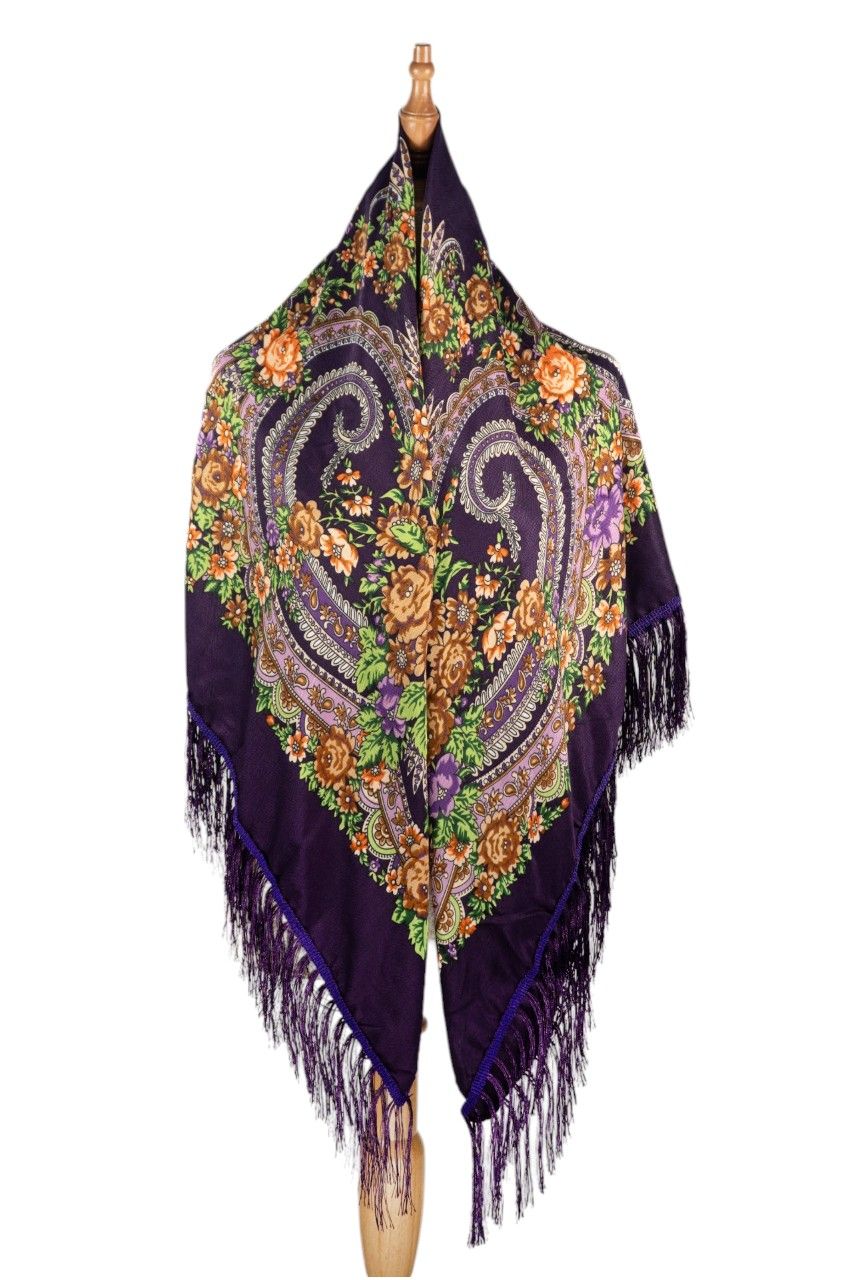 D' Daniela - Ludmila Women's Traditional Printed Shawl - Dark Purple