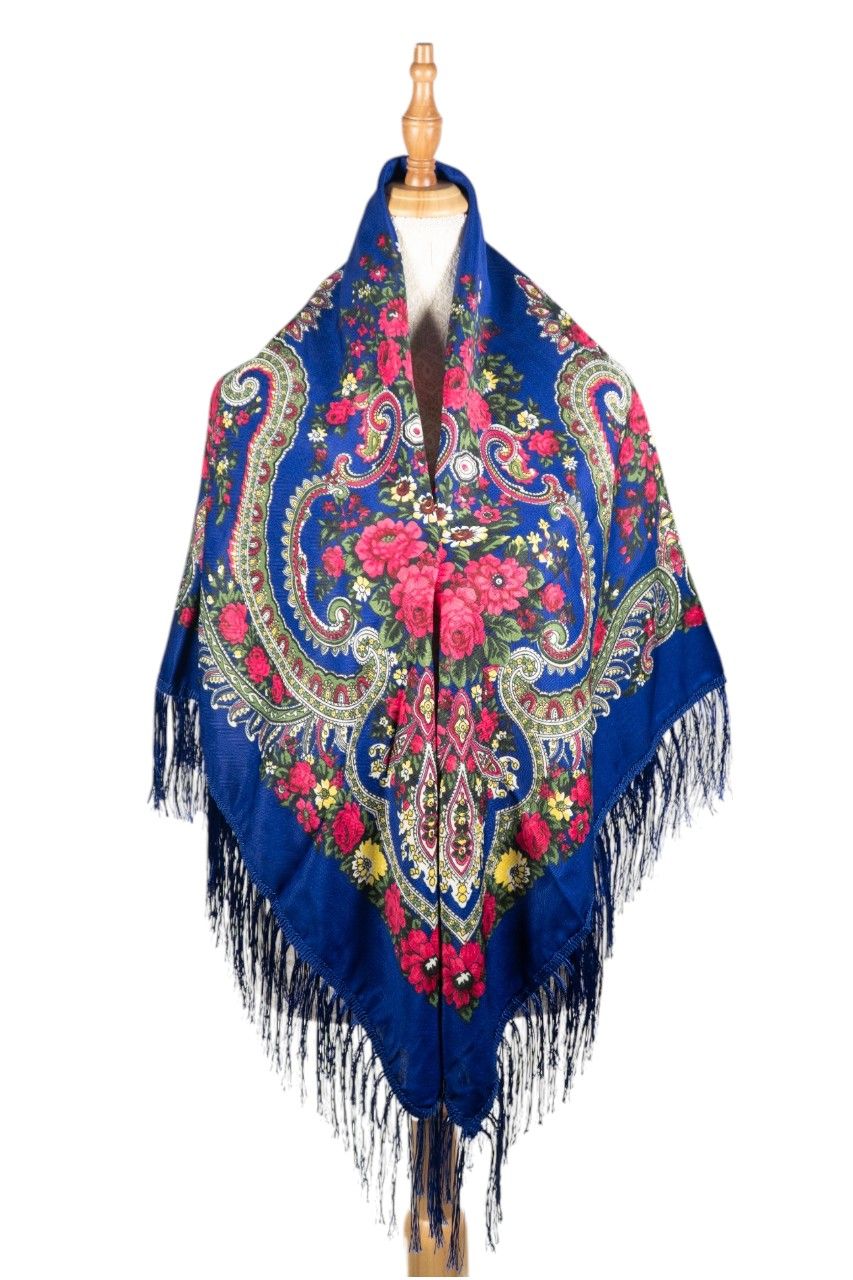 D' Daniela - Marfa Women's Traditional Printed Shawl - Dark Blue