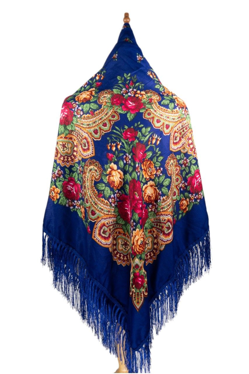 D' Daniela - Eva Women's Traditional Printed Shawl - Dark Blue