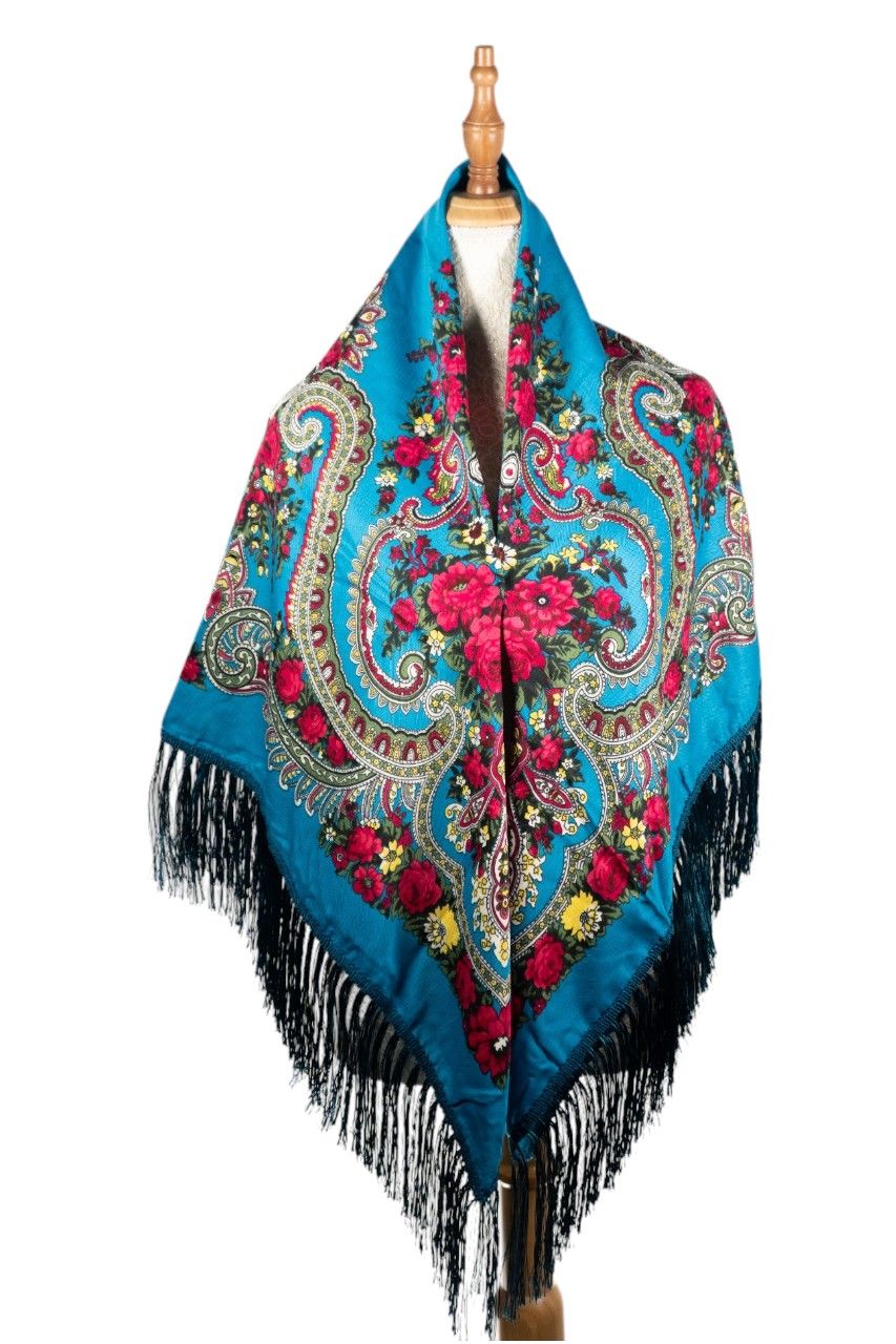 D' Daniela - Elmira Women's Traditional Printed Shawl - Blue