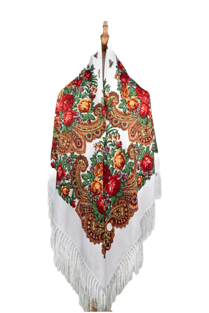 D' Daniela - Lana Women's Traditional Print Shawl - White