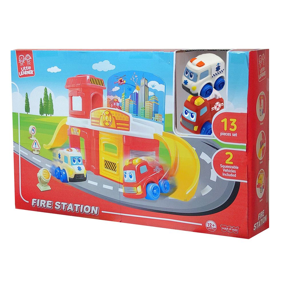 Happy Kids - Little Learner Fire Station Vehicle Playset - 13pcs