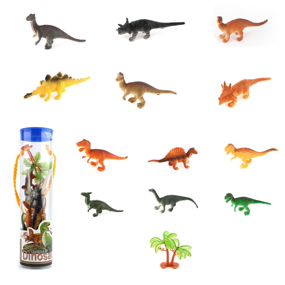 Galaxy Toys - Jurassic Dinosaurs Figure With Palm Tree Set - 13 Pcs