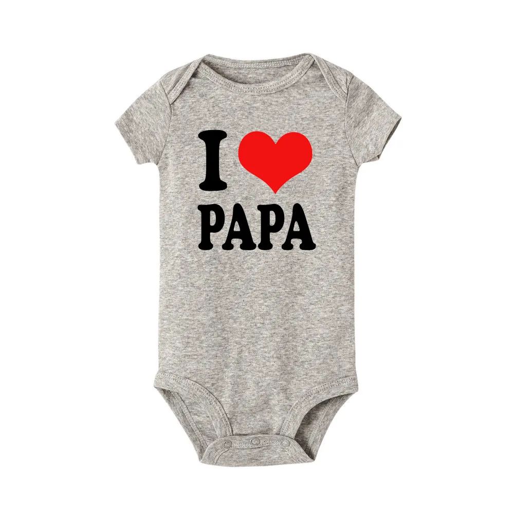 Matching Family Outfits - I Love Papa Baby Romper - Grey