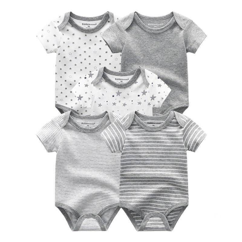 Matching Family Outfits - 5pc-Set - Cotton Baby Romper - Grey/White_3M