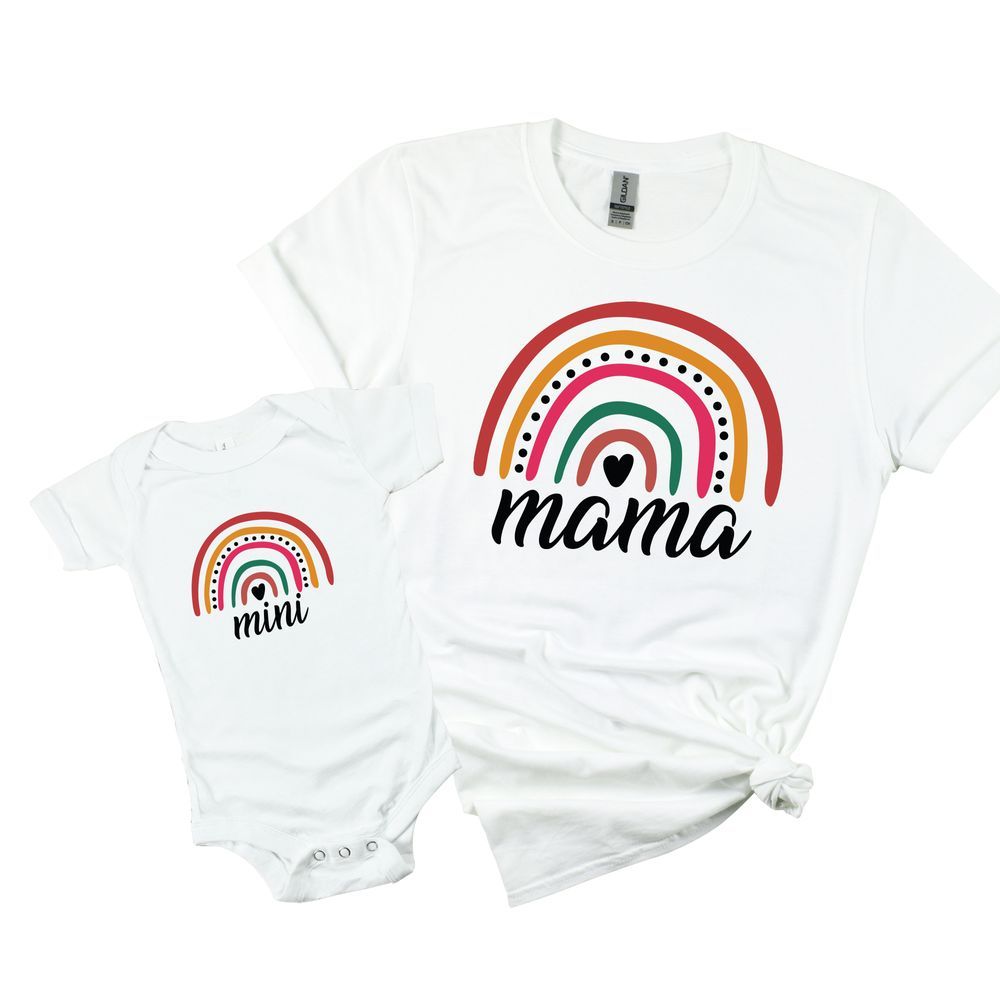 Matching Family Outfits - Mini Baby Romper And Mama Adult T-Shirt - White