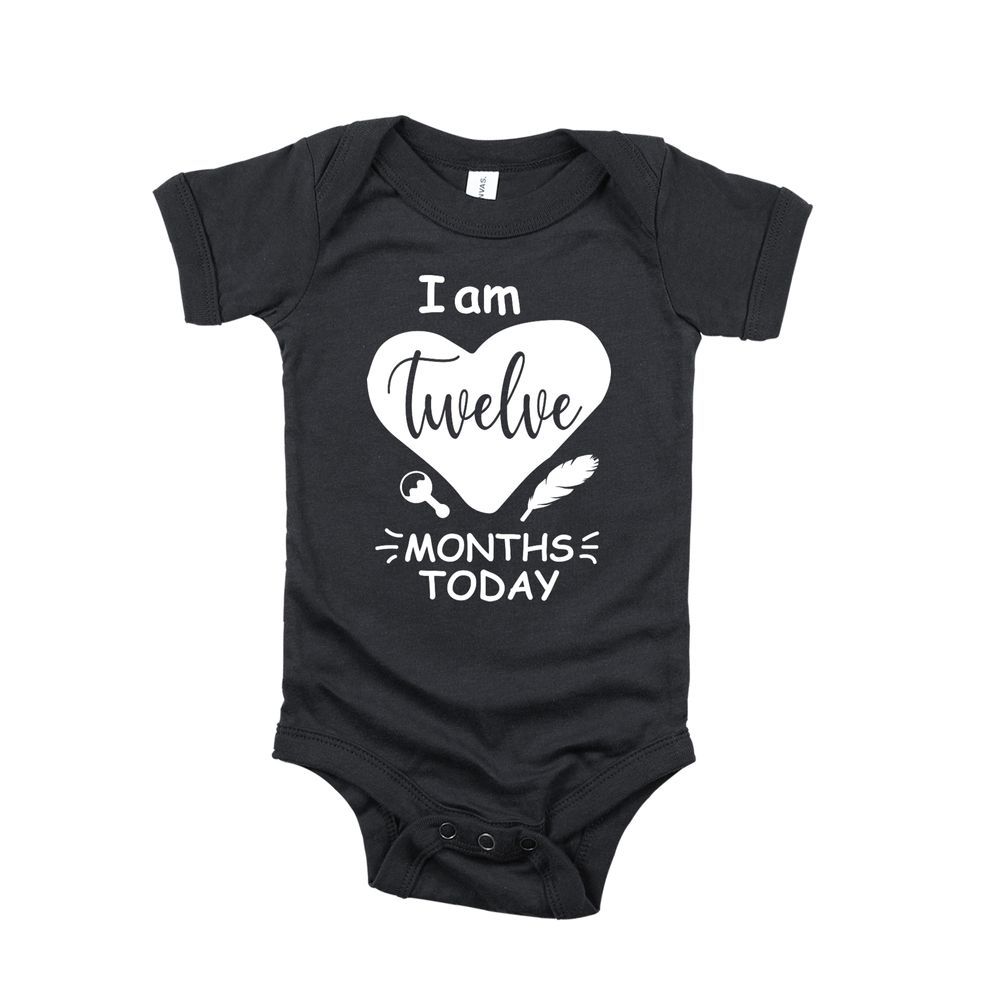 Matching Family Outfits - I Am Twelve Months Today - Baby Romper - Black