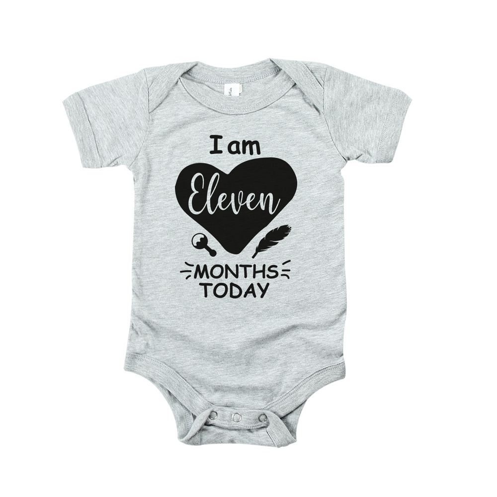 Matching Family Outfits - I Am Eleven Months Today - Baby Romper - Grey