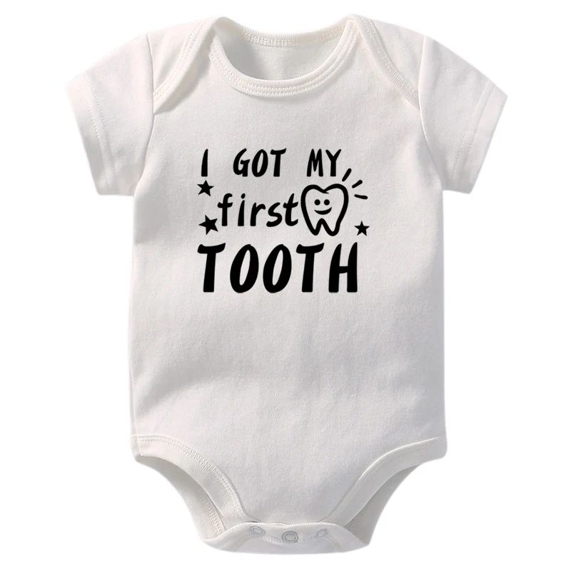 Matching Family Outfits - I Got My First Tooth Printed Baby Romper - White