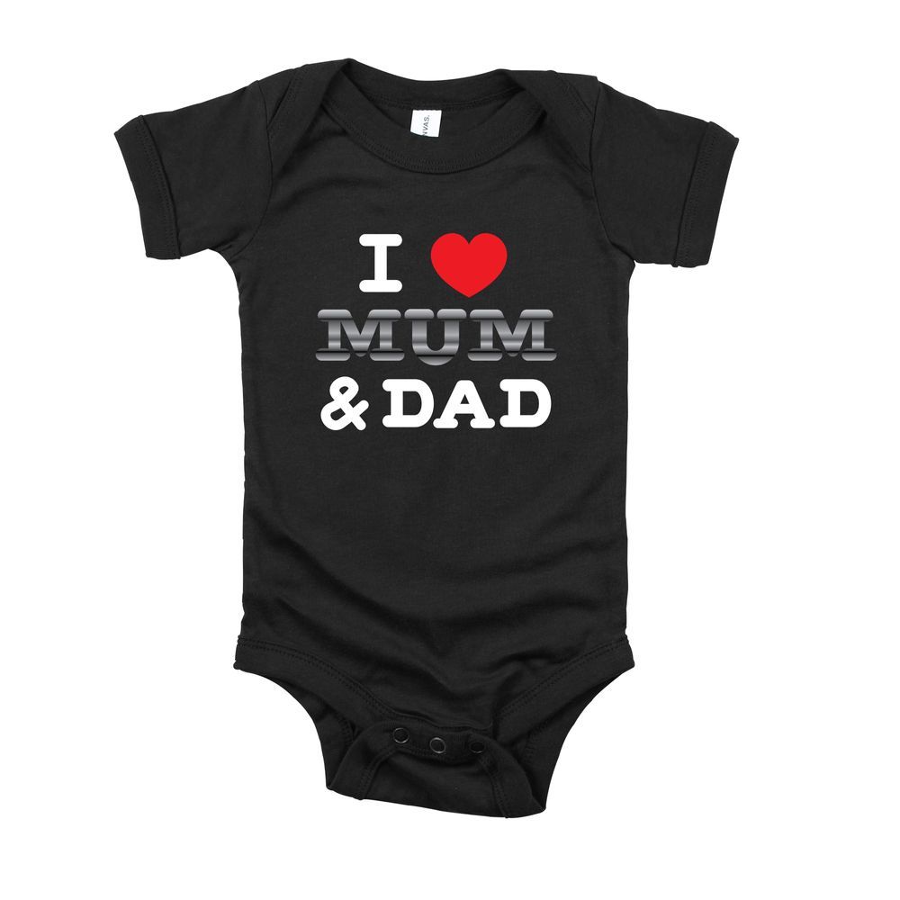 Matching Family Outfits - I Love Mum And Dad Baby Romper - Black